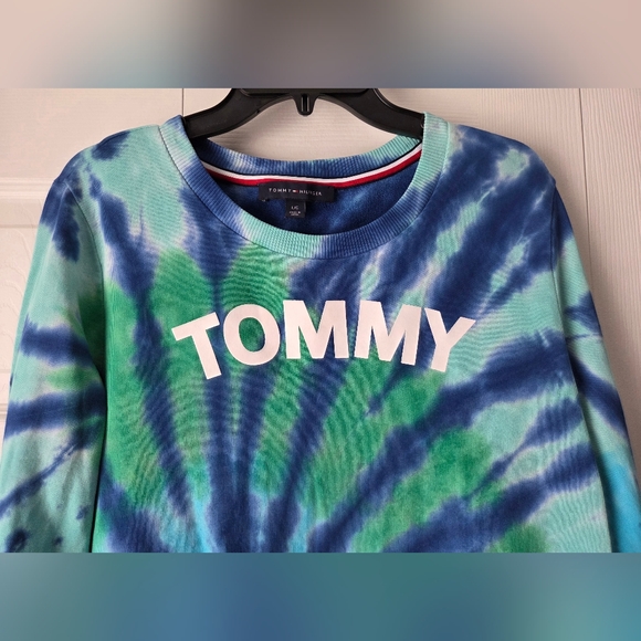 Tommy Hilfiger Blue & Green Spiral Tie-Dye Long Sleeve Dress - Picture 3 of 12